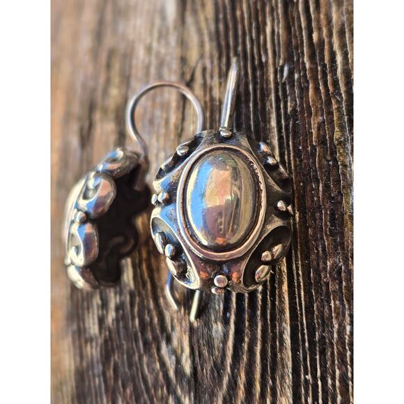 Vintage Solid Sterling Silver Oval Cabochon Ornate Ring & Earrings Set Ring SZ 8 - Picture 7 of 10